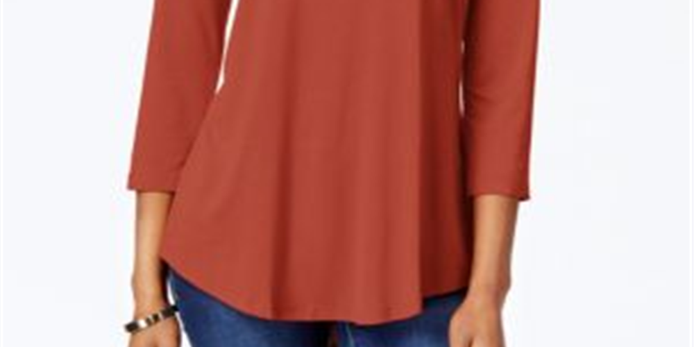 Blusa feminina manga três quartos JM Collection laranja tamanho PP