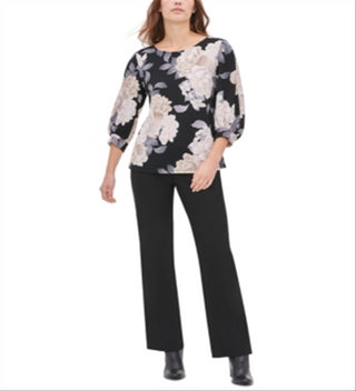 Camiseta Calvin Klein Feminina Floral Manga 3/4 Preta Tamanho P