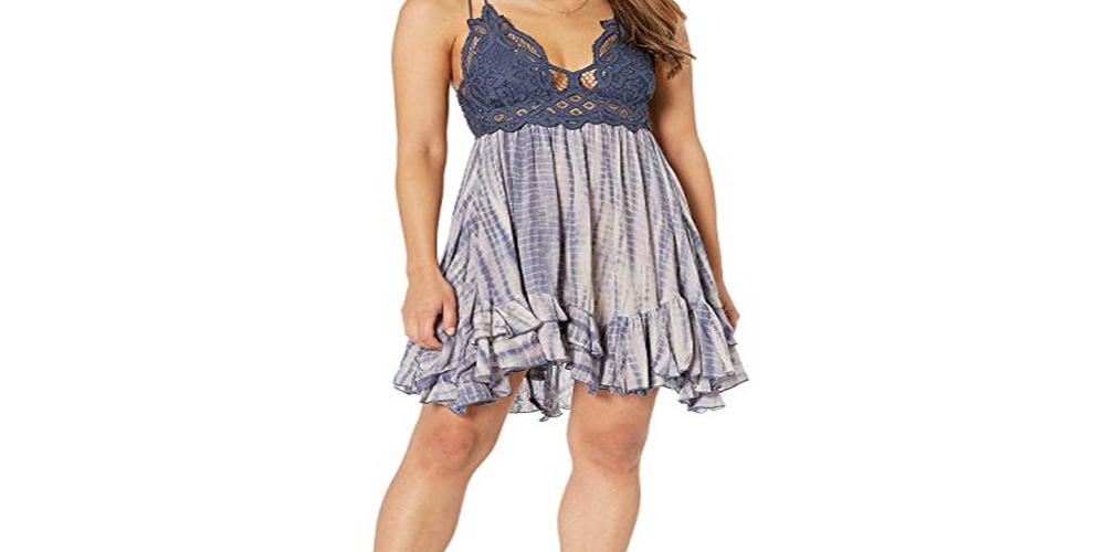 Vestido curto Adella Lace Tie Dye feminino Free People, azul, tamanho pequeno