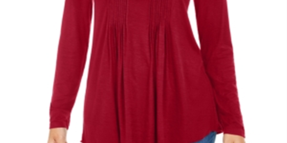 Blusa feminina de manga comprida com pregas estilo &amp; co, vermelha, tamanho M