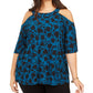 Blusa feminina plus size estampada ombro a ombro azul INC International Concepts, tamanho 0X