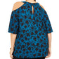 Blusa feminina plus size estampada ombro a ombro azul INC International Concepts, tamanho 0X