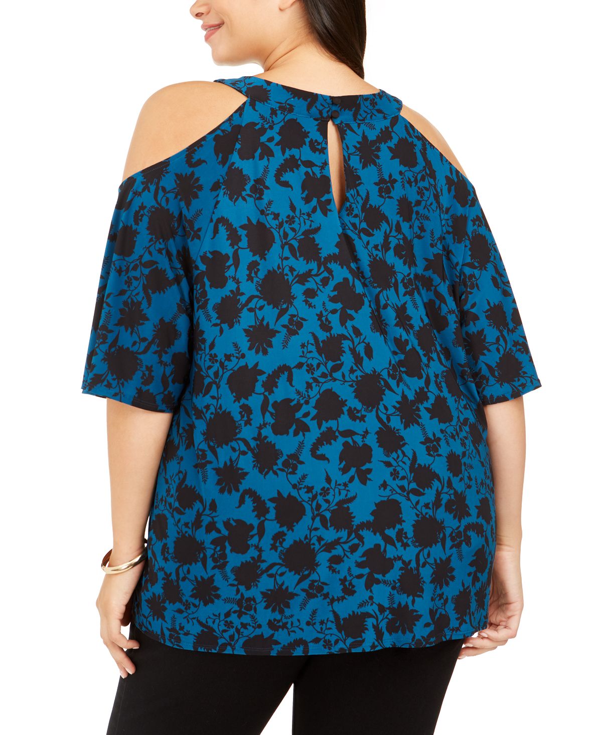 Blusa feminina plus size estampada ombro a ombro azul INC International Concepts, tamanho 0X