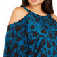 Blusa feminina plus size estampada ombro a ombro azul INC International Concepts, tamanho 0X