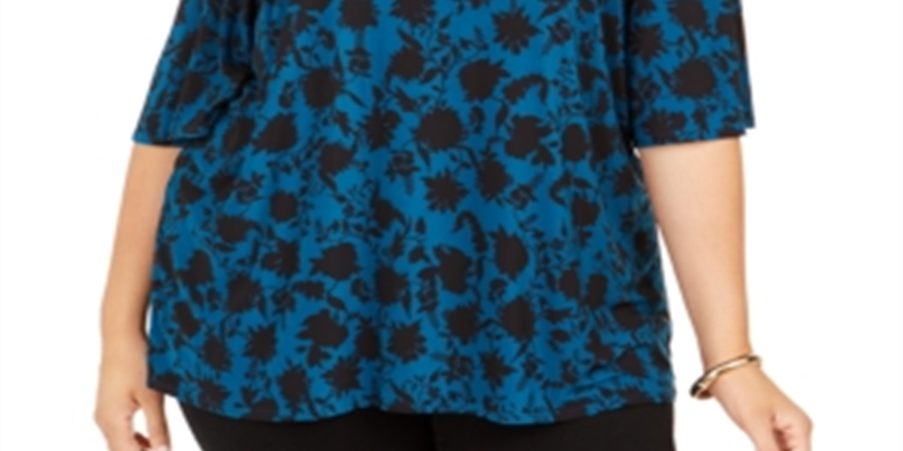 Blusa feminina plus size estampada ombro a ombro azul INC International Concepts, tamanho 0X
