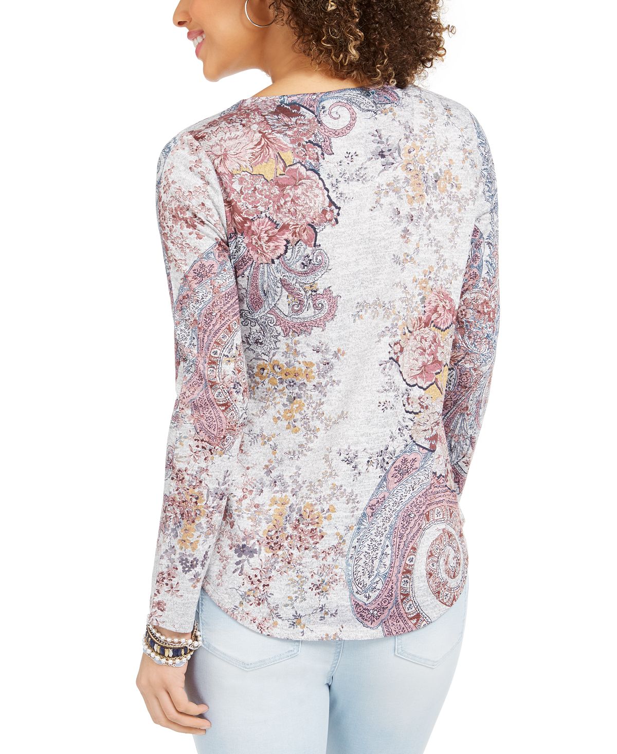 Blusa de malha estampada feminina Style &amp; Co, cinza, tamanho grande