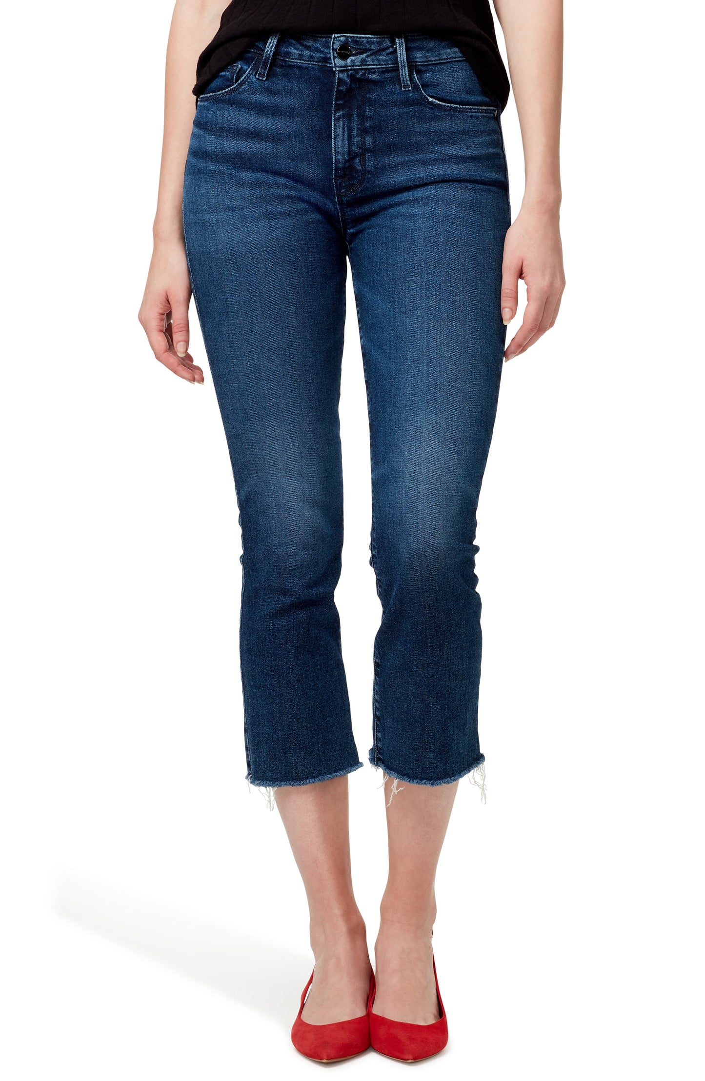 Calça jeans capri feminina Sanctuary Connector Kick com bainha desfiada, azul, tamanho 26/2