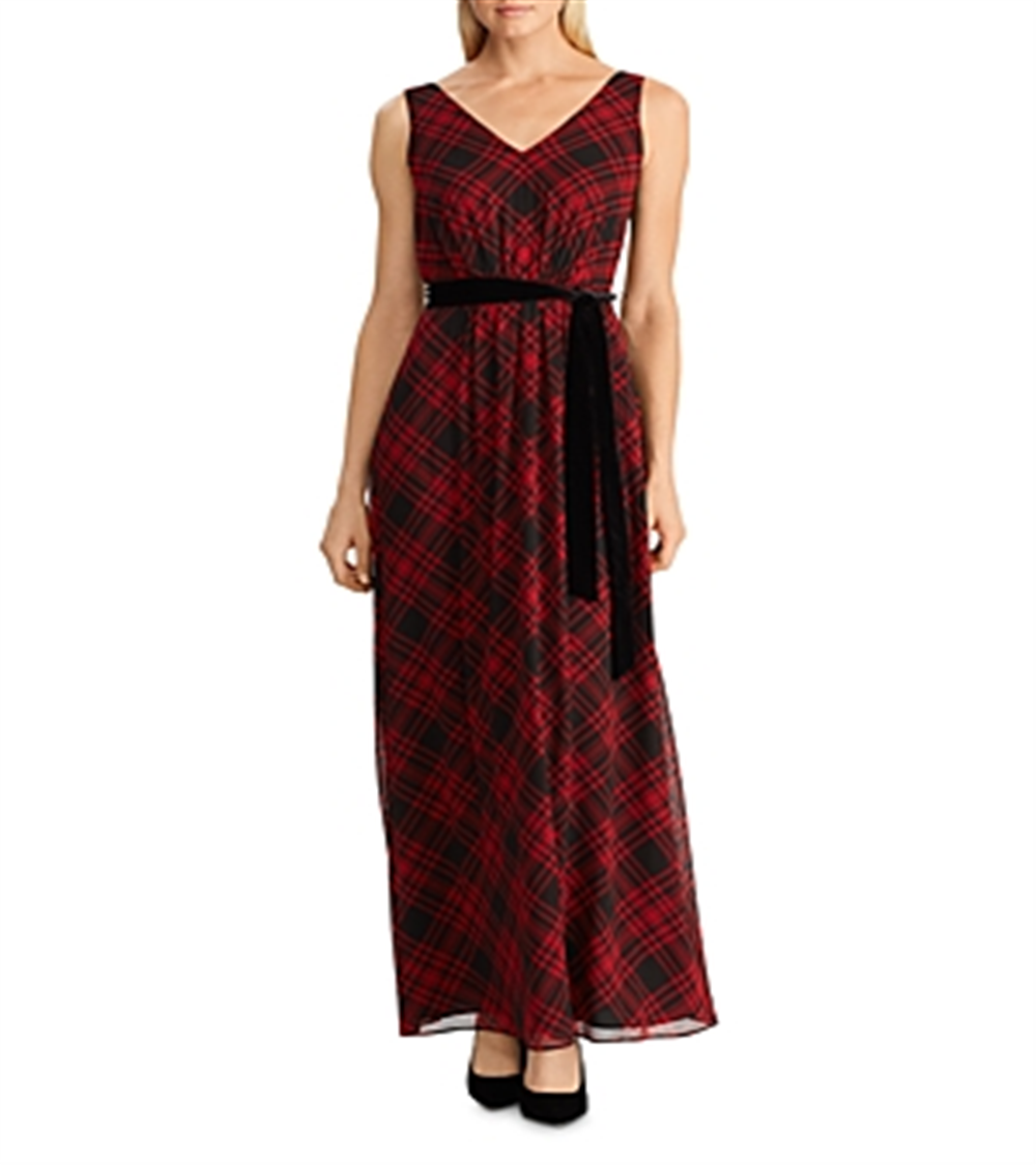 Vestido Ralph Lauren Feminino Xadrez Tartan Georgette Vermelho Tamanho 2