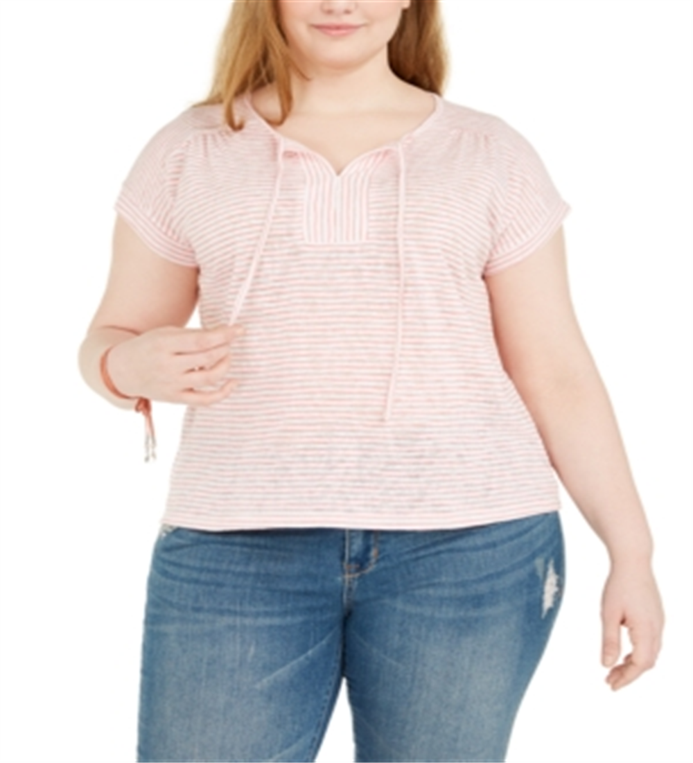 Camiseta feminina estilo &amp; co plus size com decote em V, rosa, tamanho 2X