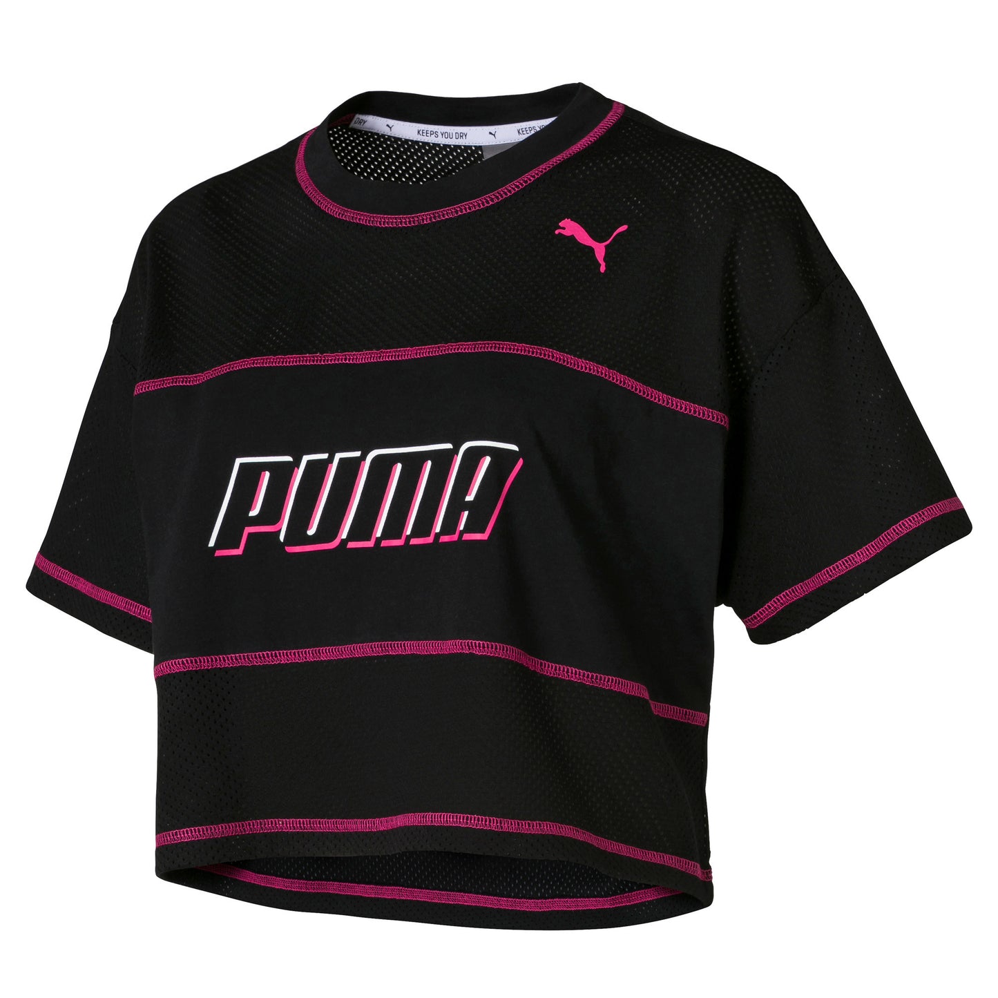 Camiseta Puma Feminina Modern Sports Cotton Mesh Colorblocked Cropped Preta Tamanho XS