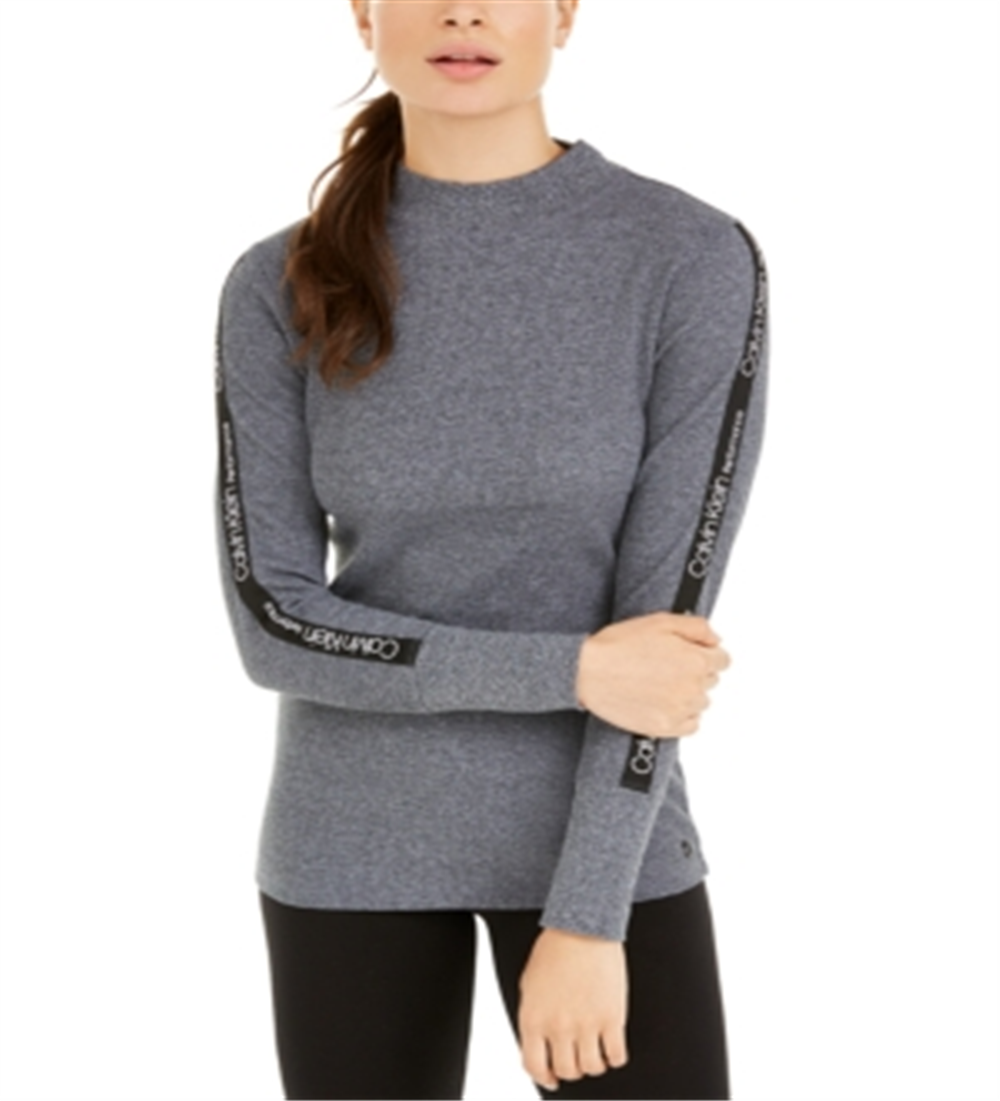 Camiseta Calvin Klein Performance Logo-Stripe Mock-Gola Cinza Tamanho G