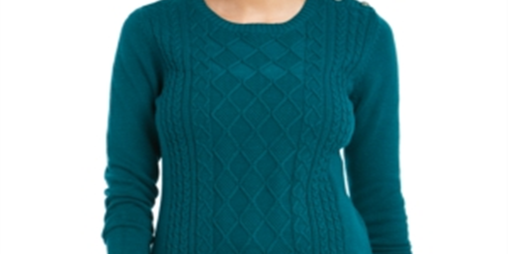 Charter Club Blusa feminina estampada de manga comprida com decote em joia, verde, tamanho pequeno, extragrande