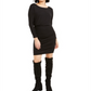Vestido curto com decote em V e manga comprida Bar III feminino, preto, tamanho X-S