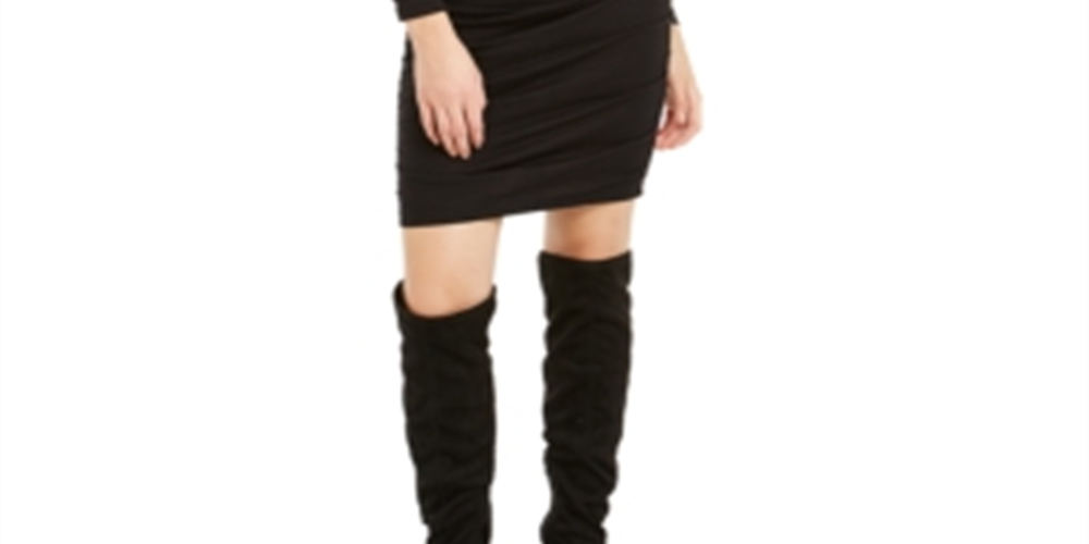 Vestido curto com decote em V e manga comprida Bar III feminino, preto, tamanho X-S