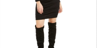 Bar III Women's Long Sleeve Jewel Neck Short Sheath Dress Black Size X-Small