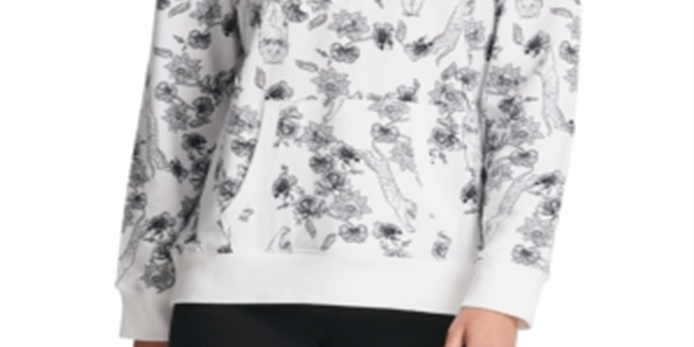 Moletom com capuz DKNY Sport Sumatra feminino com zíper e meio, branco, tamanho XS