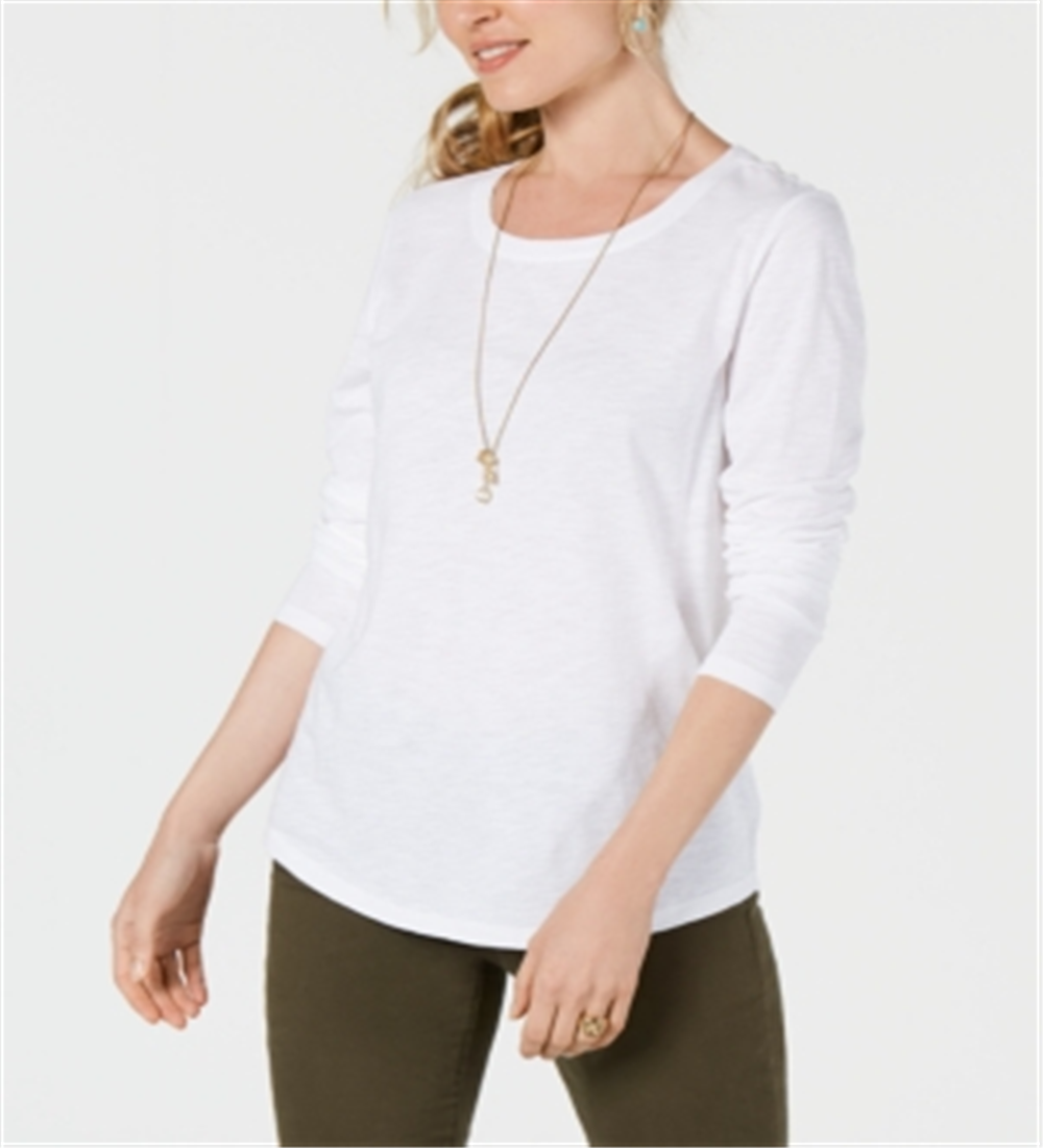 Blusa feminina lisa de manga comprida com decote em joia, estilo &amp; co, branca, tamanho pequeno pequeno