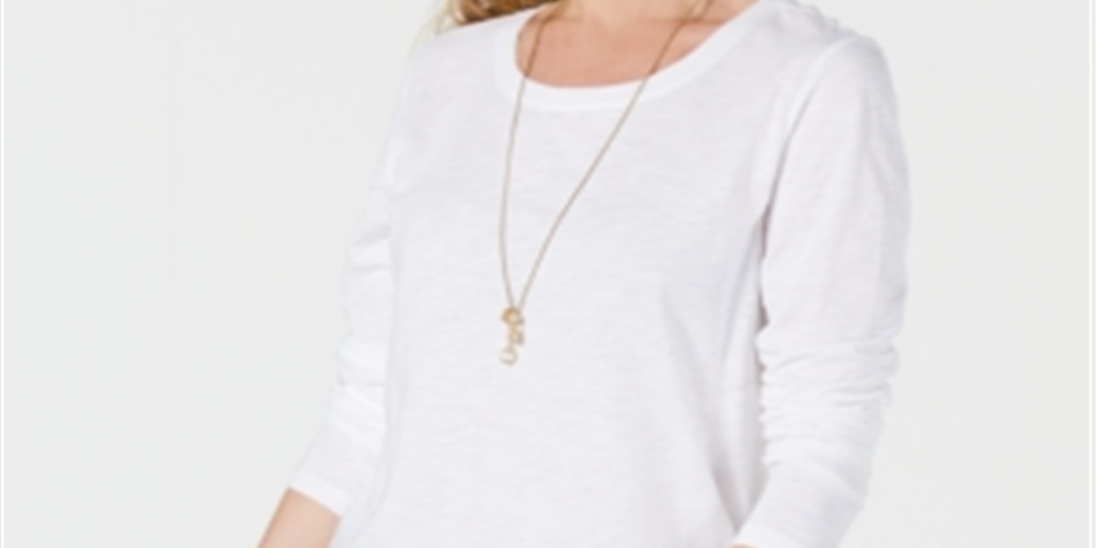 Blusa feminina lisa de manga comprida com decote em joia, estilo &amp; co, branca, tamanho pequeno pequeno