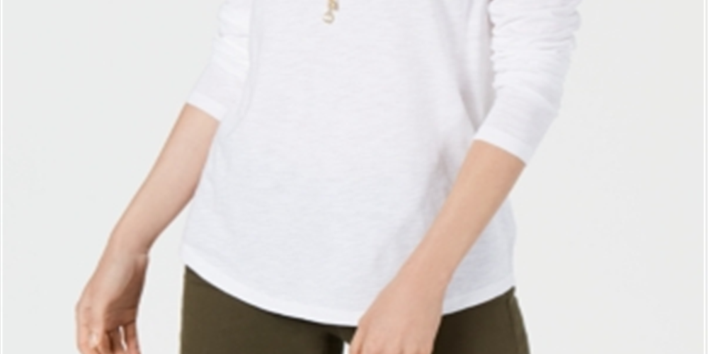 Blusa feminina lisa de manga comprida com decote em joia, estilo &amp; co, branca, tamanho pequeno pequeno