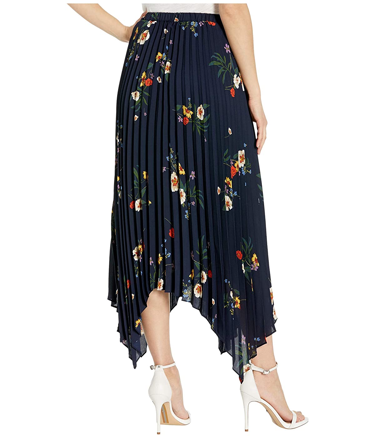 Saia plissada com bainha assimétrica Surreal Garden feminina Vince Camuto - Azul-marinho, tamanho P