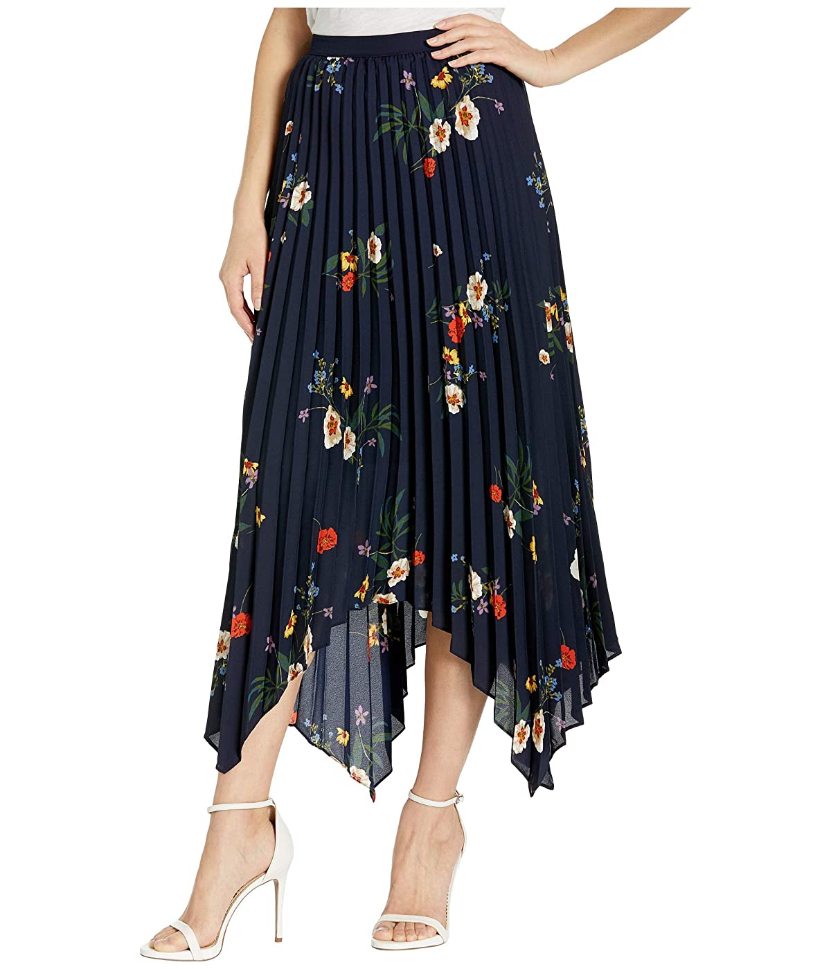 Saia plissada com bainha assimétrica Surreal Garden feminina Vince Camuto - Azul-marinho, tamanho P