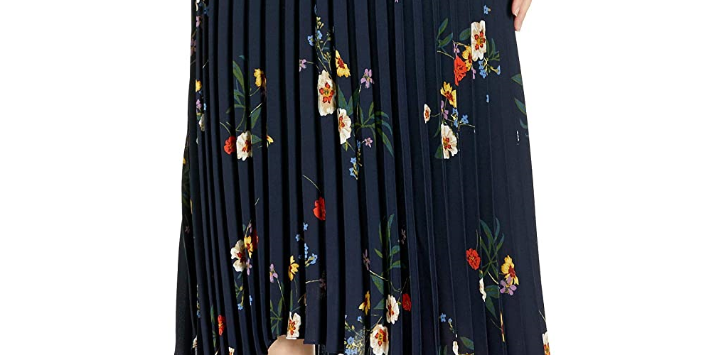 Saia plissada com bainha assimétrica Surreal Garden feminina Vince Camuto - Azul-marinho, tamanho P