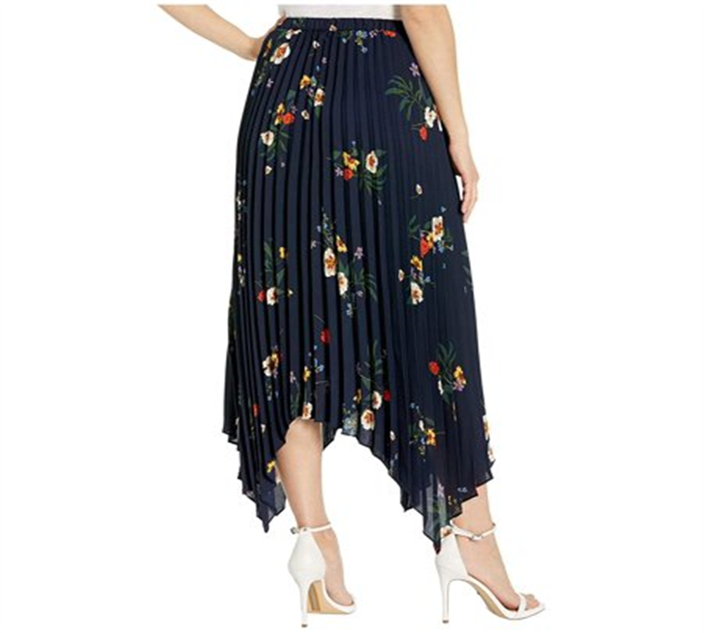 Saia plissada com bainha assimétrica Surreal Garden feminina Vince Camuto - Azul-marinho, tamanho P