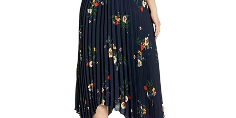 Saia plissada com bainha assimétrica Surreal Garden feminina Vince Camuto - Azul-marinho, tamanho P
