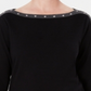 Karen Scott Blusa feminina de algodão com tachas e gola canoa, preta, tamanho pequeno