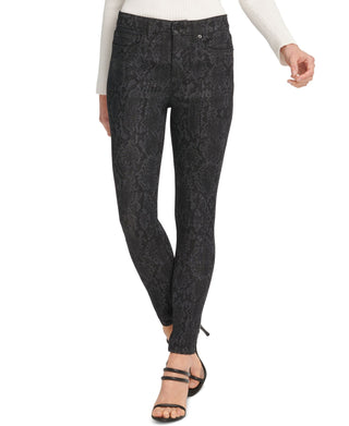 DKNY Women's Snakeskin Print Skinny Stretch Jeans Black Size 29X26