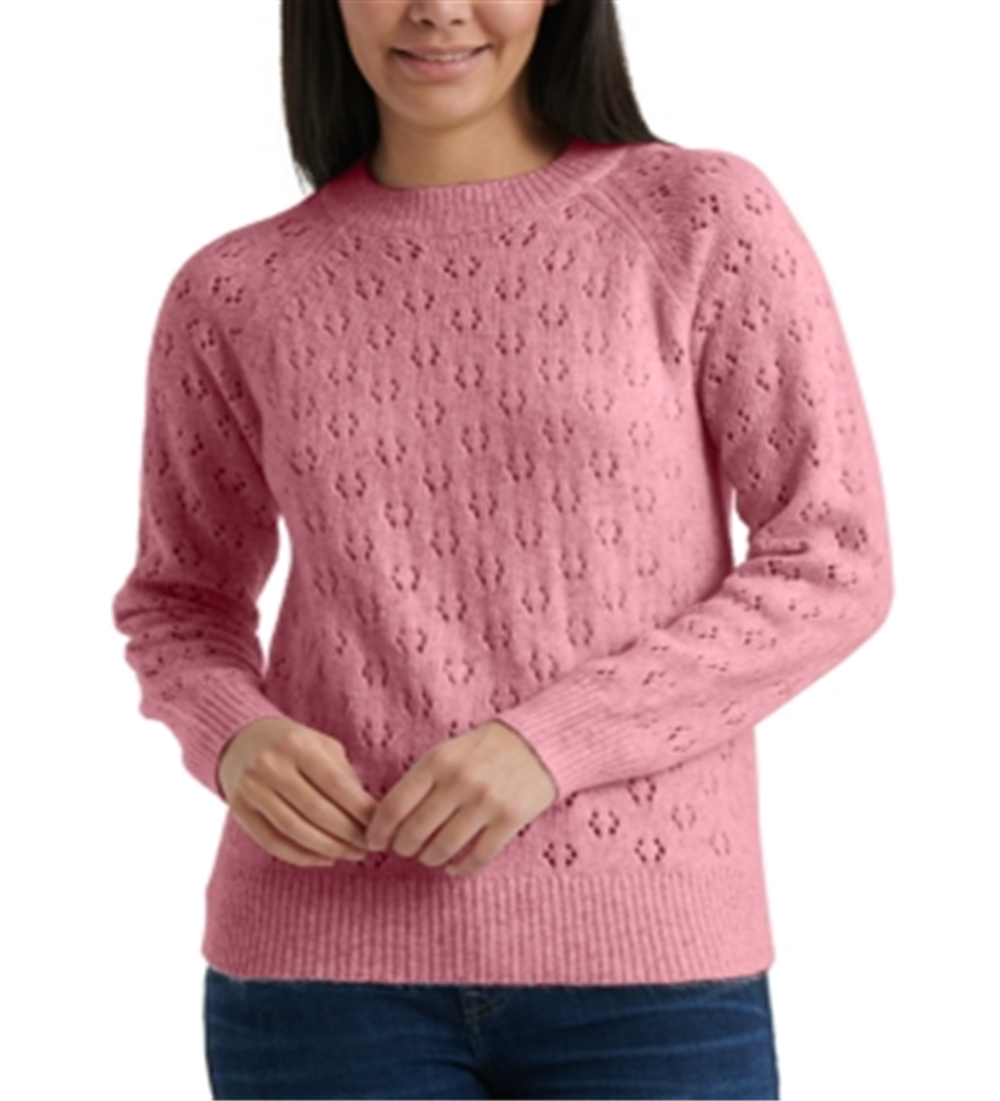 Suéter pulôver de malha Emily Pointelle feminino Lucky Brand, rosa, tamanho médio