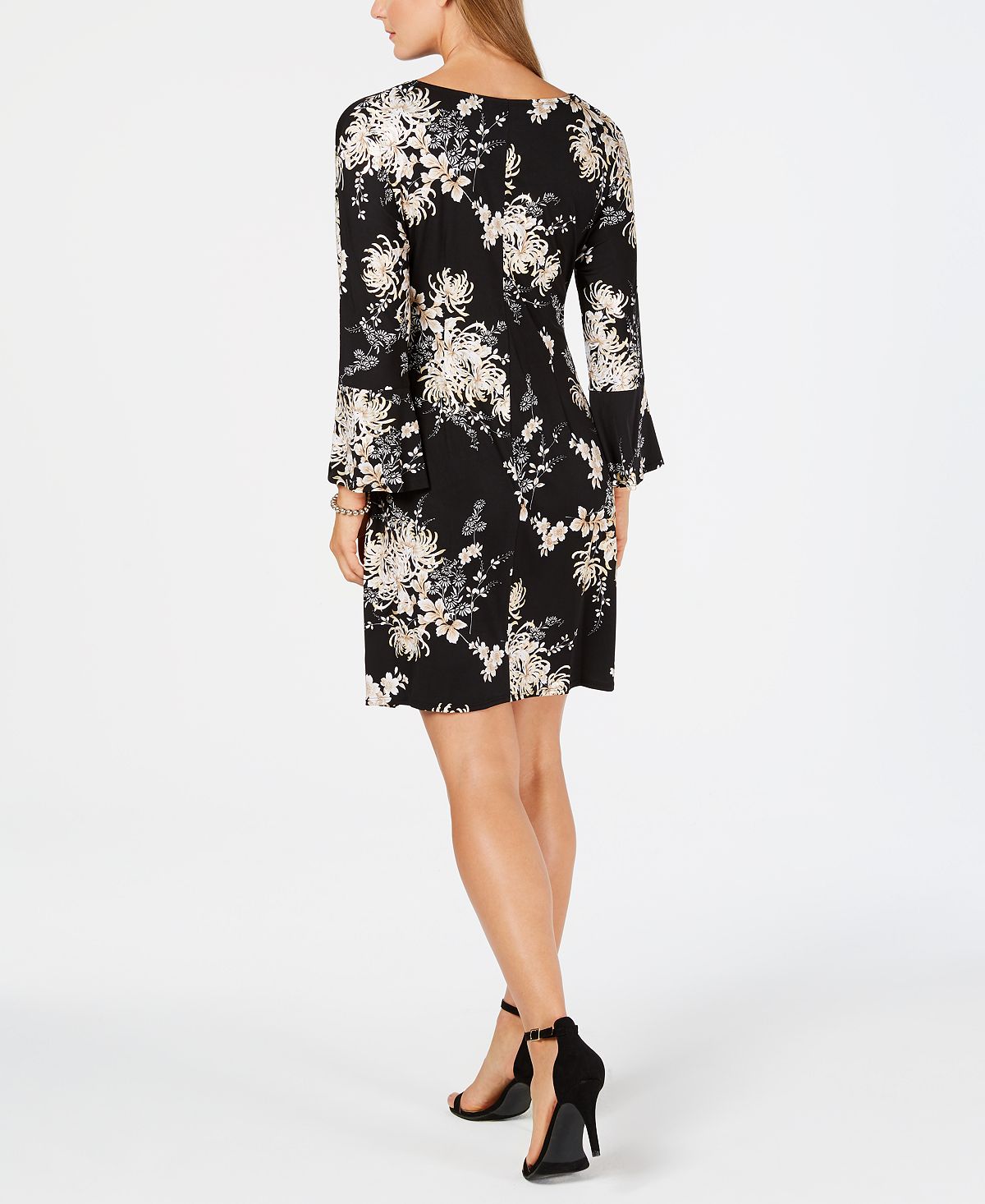 Vestido de coquetel feminino Robbie Bee com mangas sino e estampa floral, preto, tamanho pequeno G