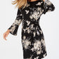 Vestido de coquetel feminino Robbie Bee com mangas sino e estampa floral, preto, tamanho pequeno G