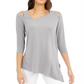 Blusa feminina Alfani com recorte, manga 3/4, decote redondo, cinza, tamanho extragrande