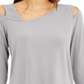 Blusa feminina Alfani com recorte, manga 3/4, decote redondo, cinza, tamanho extragrande