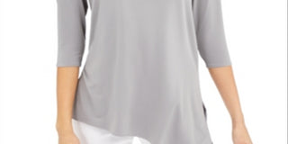 Blusa feminina Alfani com recorte, manga 3/4, decote redondo, cinza, tamanho extragrande