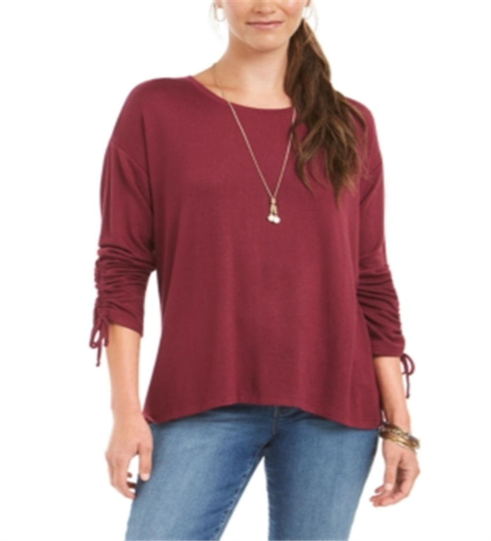 Top feminino com cordão e punho, estilo &amp; co, vermelho, tamanho pequeno