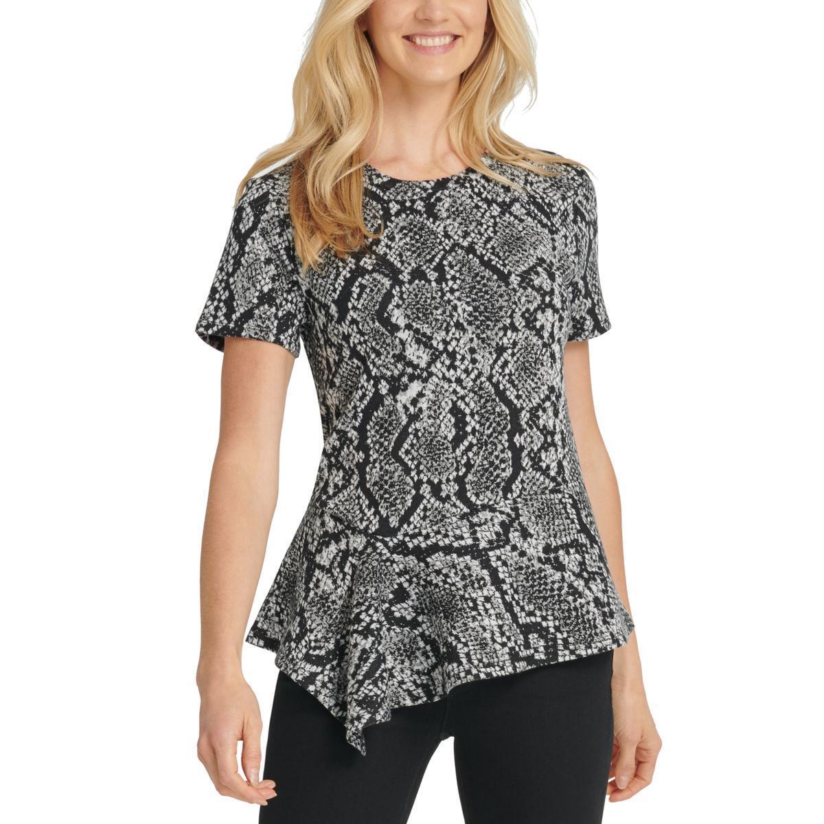 Blusa assimétrica com decote redondo feminina DKNY, cinza, tamanho extragrande
