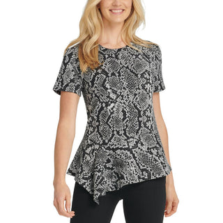 Blusa assimétrica com decote redondo feminina DKNY, cinza, tamanho extragrande