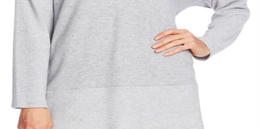 Suéter feminino Vince Camuto com acabamento canelado escovado, cinza, tamanho grande