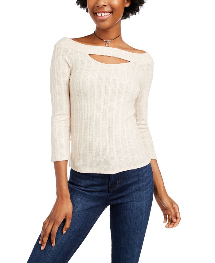 Blusa estilo Keyhole do Quase Famosos Juniores Bege Tamanho Pequeno