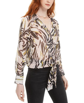 Blusa feminina Bar III com botões frontais e amarração frontal, rosa, tamanho extrapequeno