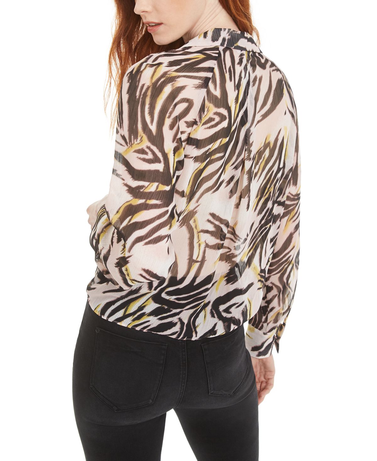 Blusa feminina Bar III com botões frontais e amarração frontal, rosa, tamanho extrapequeno