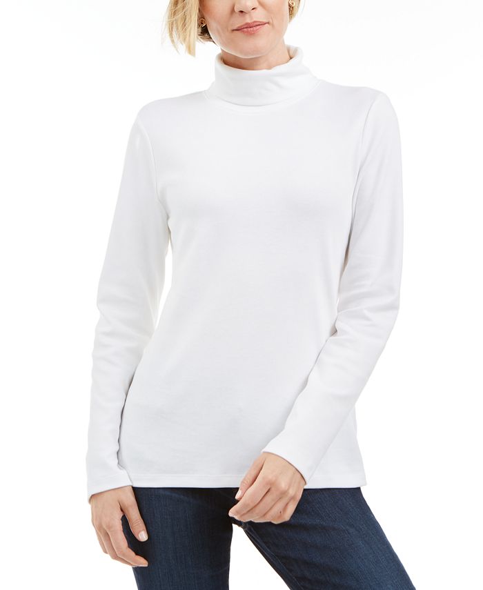 Karen Scott Blusa de gola alta feminina de algodão, branca, tamanho pequeno M