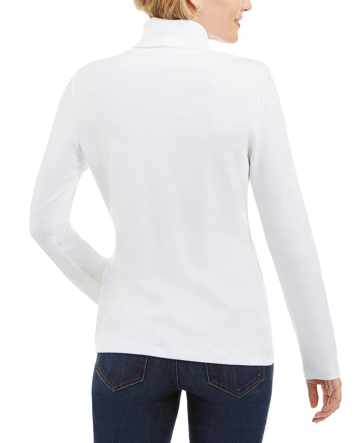 Karen Scott Blusa de gola alta feminina de algodão, branca, tamanho pequeno M