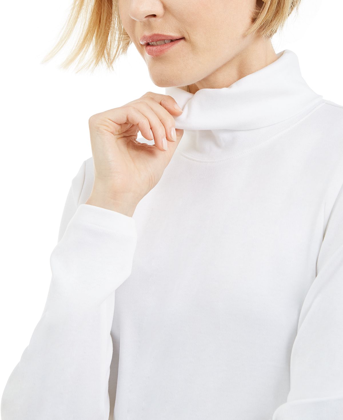 Karen Scott Blusa de gola alta feminina de algodão, branca, tamanho pequeno M