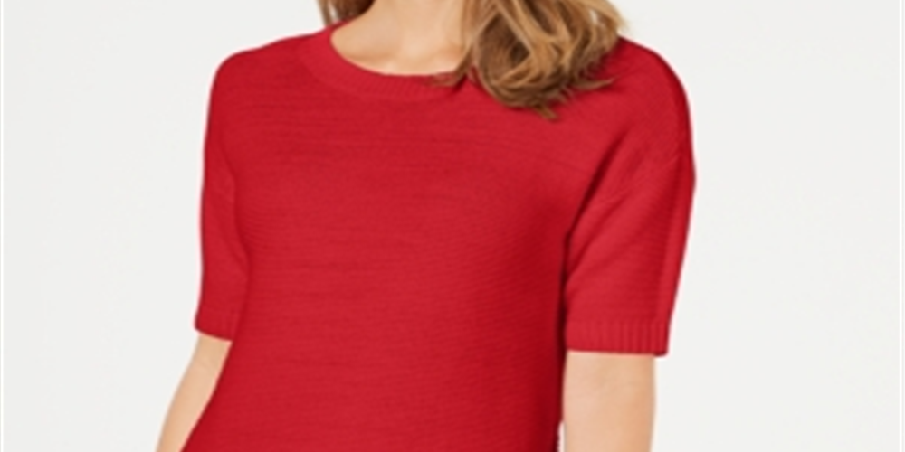 Camiseta feminina Charter Club de manga curta e gola redonda, vermelha, tamanho XX-G