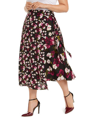 Saia envelope floral midi Calvin Klein feminina, preta, tamanho 14W