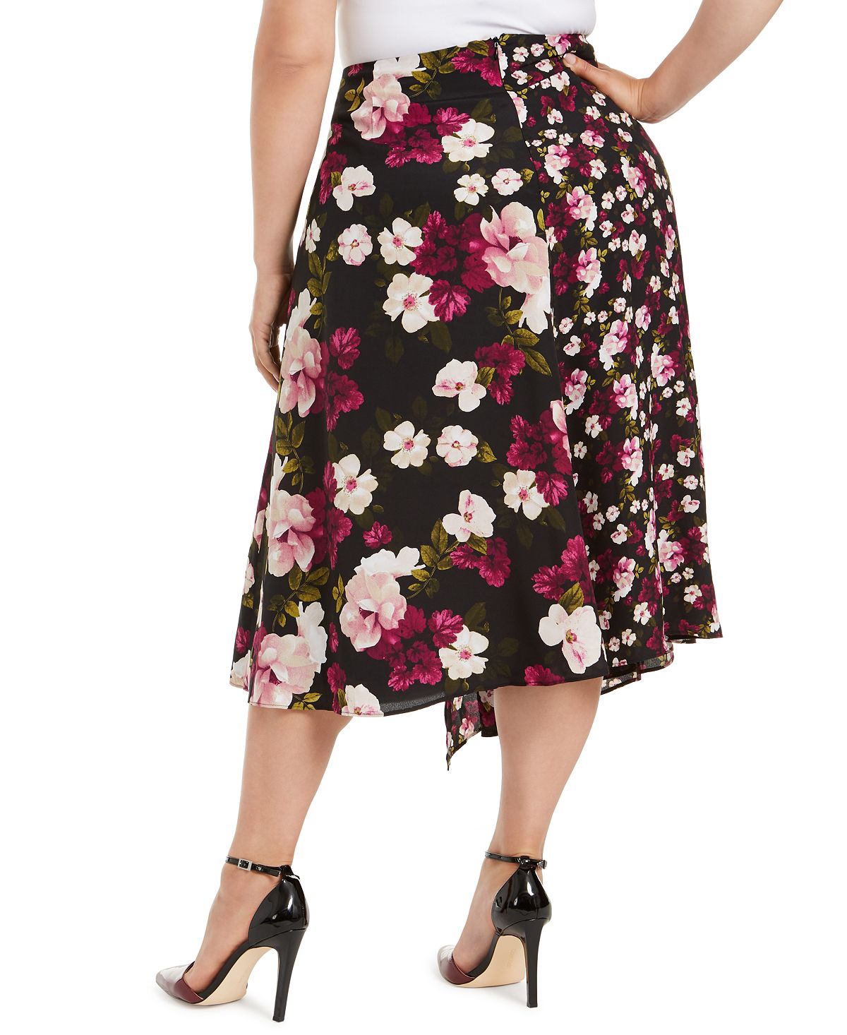 Saia envelope floral midi Calvin Klein feminina, preta, tamanho 14W