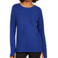 Blusa de malha mesclada feminina Ideology, manga comprida, azul brilhante, tamanho P